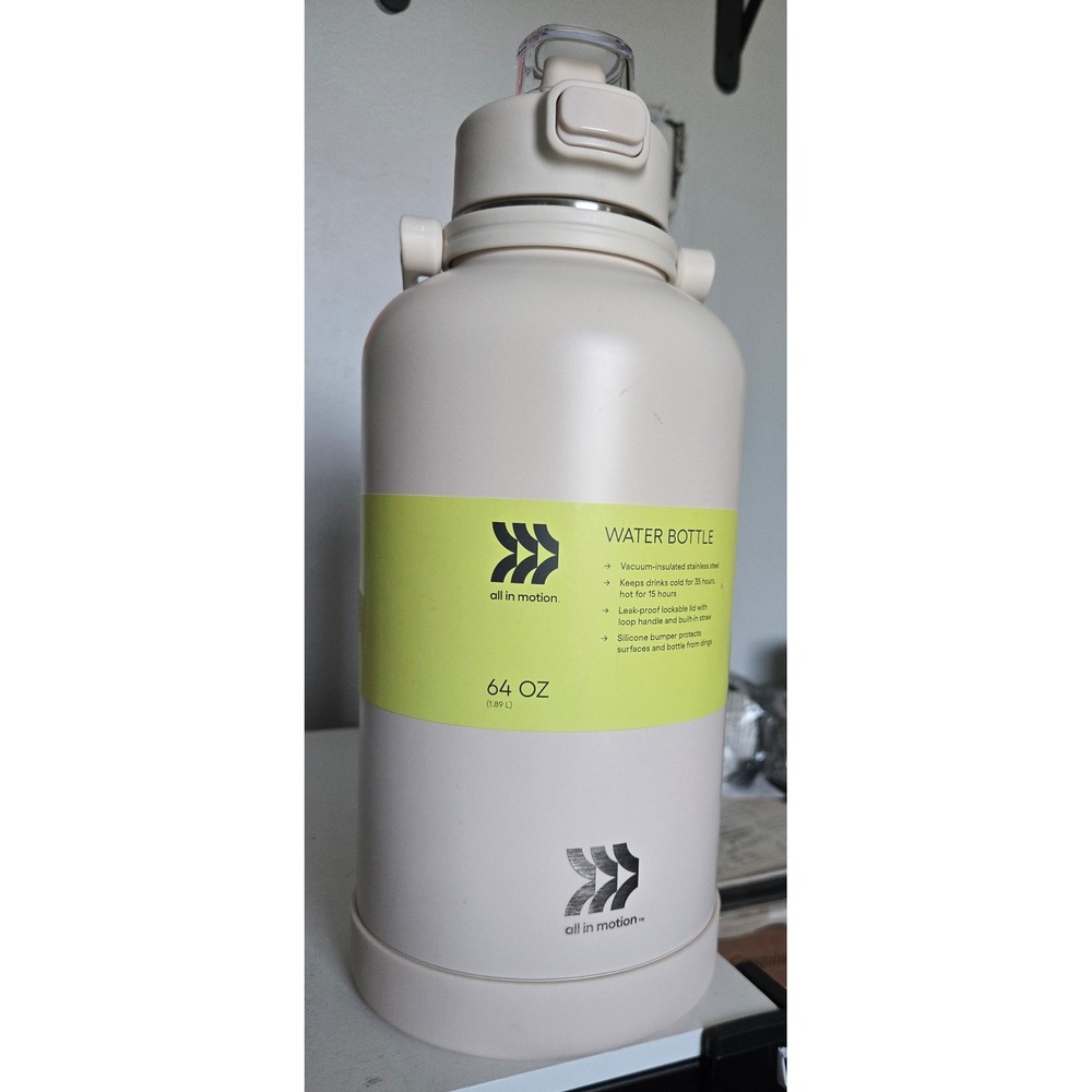All in Motion Cream 64oz Stainless Steel Vacuum Water Bottle  Straw Lid